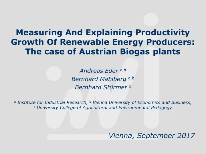 measuring and explaining productivity growth of renewable