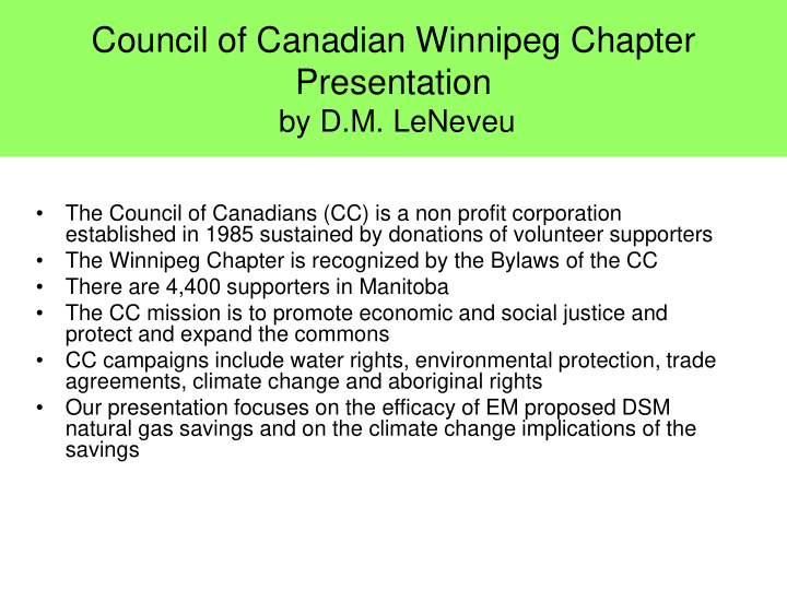 council of canadian winnipeg chapter presentation