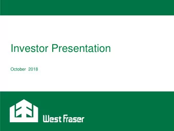 Investor Presentation  October  2018  Forward-Looking Statements  This presentation and comments