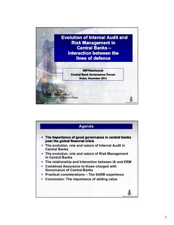 Evolution of Internal Audit and  Evolution of Internal Audit and  Risk Management in  Risk