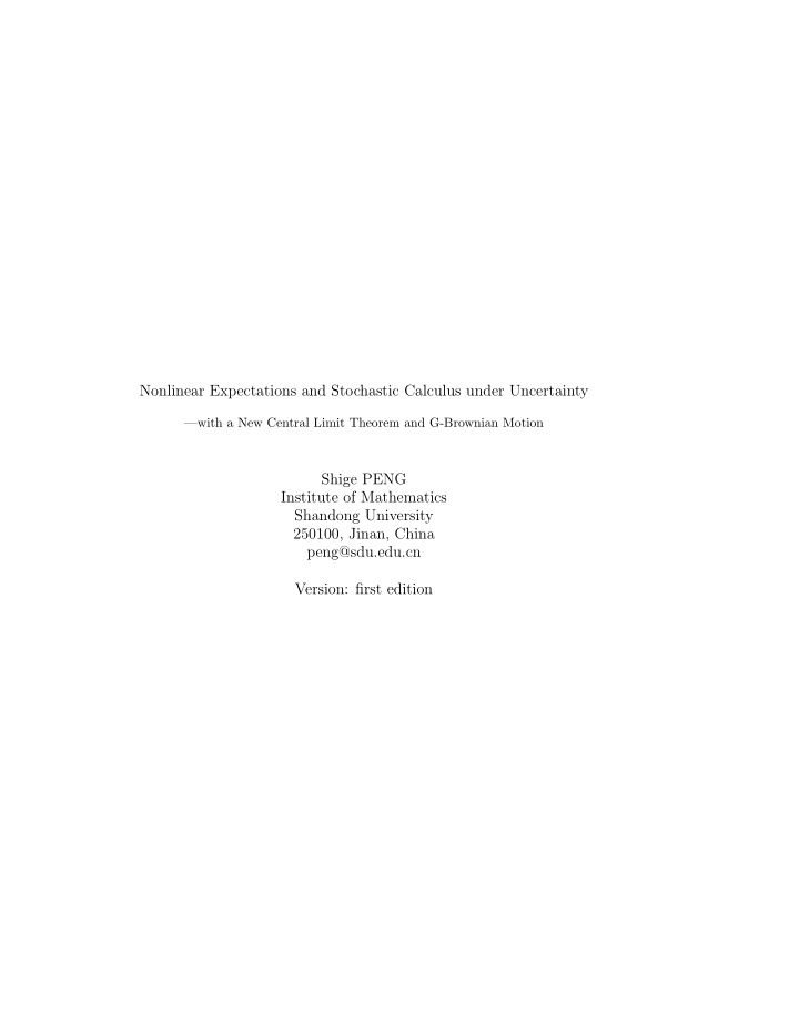 nonlinear expectations and stochastic calculus under