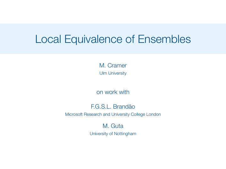 local equivalence of ensembles