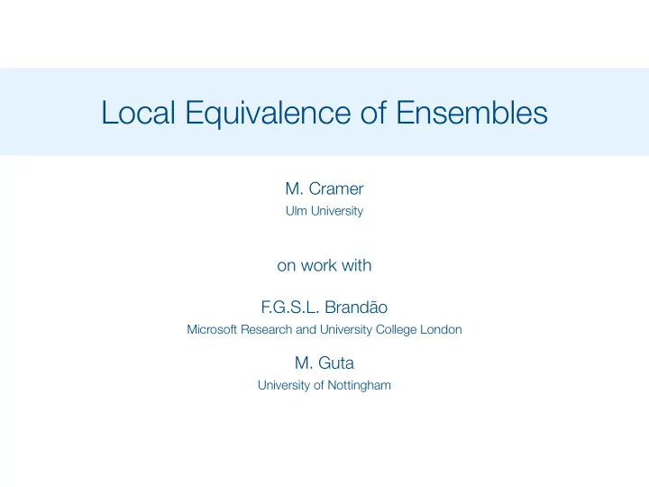 local equivalence of ensembles
