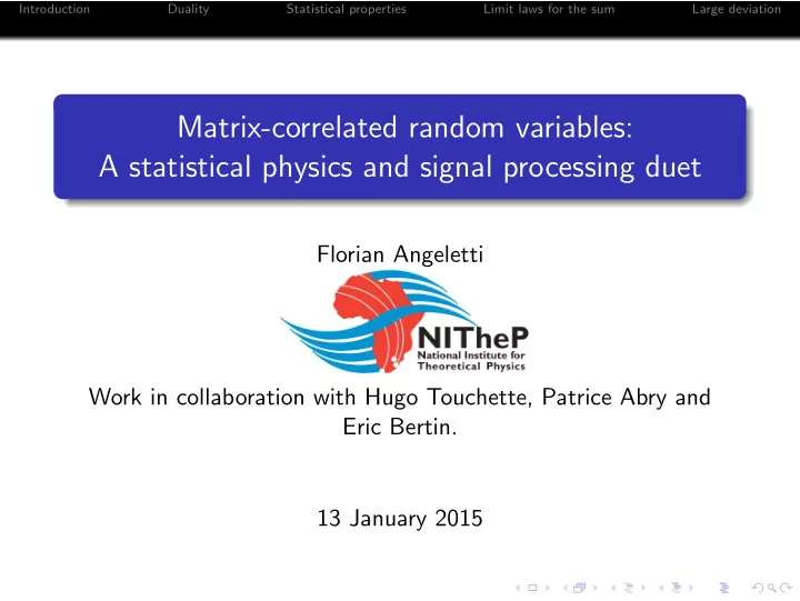 matrix correlated random variables a statistical physics