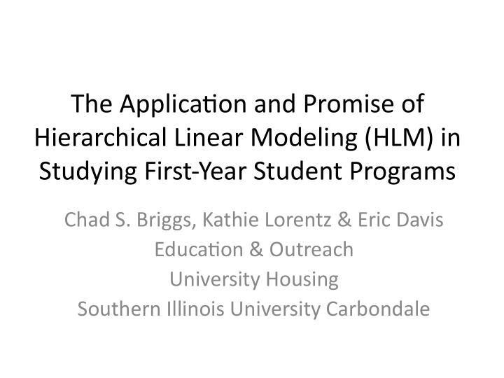 the applicatjon and promise of hierarchical linear