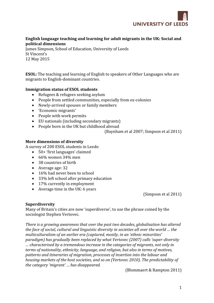 english language teaching and learning for adult migrants