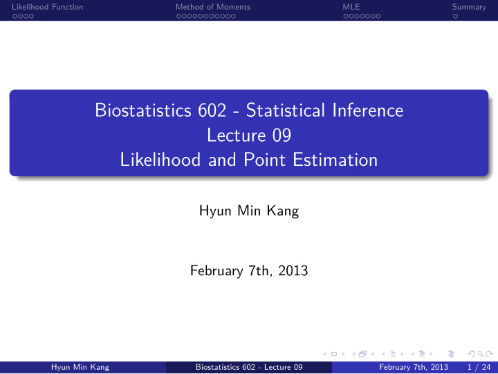likelihood and point estimation lecture 09 biostatistics