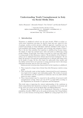 Understanding Youth Unemployment in Italy  via Social Media Data Andrea Bonanomi 1 , Alessandro