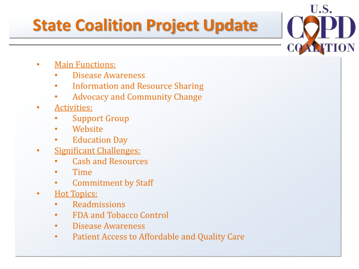 state coalition project update