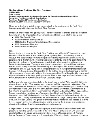 The Rock River Coalition: The First Five Years  (1994-1998)  Steve Grabow  Professor and Community