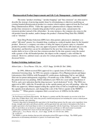 Pharmaceutical Product Improvements and Life Cycle Management  Antitrust Pitfalls 1  The terms