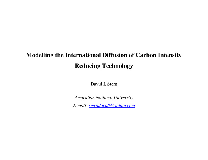 modelling the international diffusion of carbon intensity