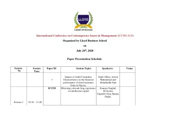 International Conference on Contemporary Issues in Management (ICCIM 2020)  Organized by Lloyd