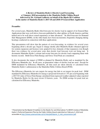 A Review of Manitoba Hydr os Electric Load Forecasting  a 5 January 2018 presentation to the