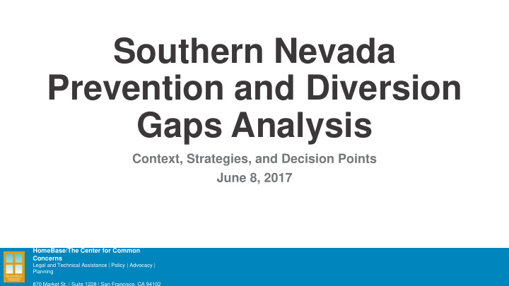 southern nevada prevention and diversion gaps analysis