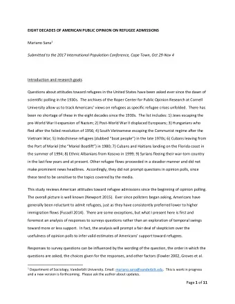 EIGHT DECADES OF AMERICAN PUBLIC OPINION ON REFUGEE ADMISSIONS Mariano Sana 1  Submitted to the