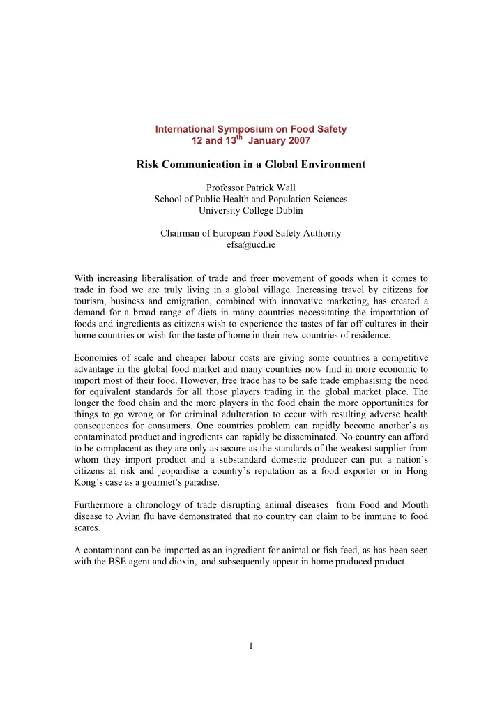 risk communication in a global environment