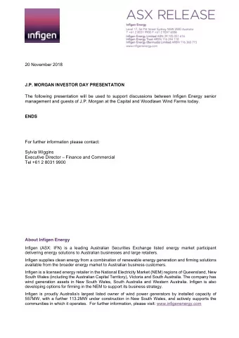 20 November 2018  J.P. MORGAN INVESTOR DAY PRESENTATION  The following presentation will be used to