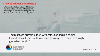 globalized world?  Routledge Advances in Regional Economics,  Science and Policy  Hanas Cader