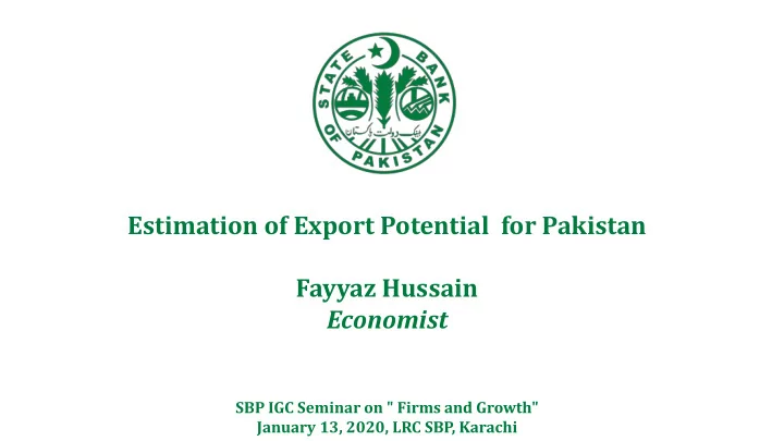 estimation of export potential for pakistan fayyaz