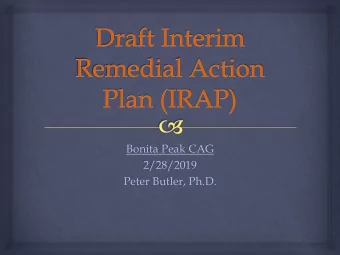Bonita Peak CAG  2/28/2019  Peter Butler, Ph.D.  Draft IRAP Summary    Addresses 26 Sites Out