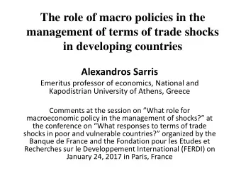 in developing countries  Alexandros Sarris  Emeritus professor of economics, National and