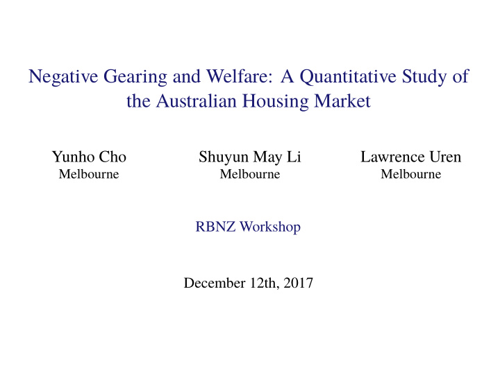 negative gearing and welfare a quantitative study of the