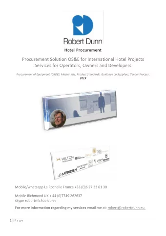 Procurement Solution OS&amp;E for International Hotel Projects  Services for Operators, Owners and