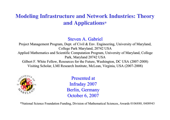 modeling infrastructure and network industries theory