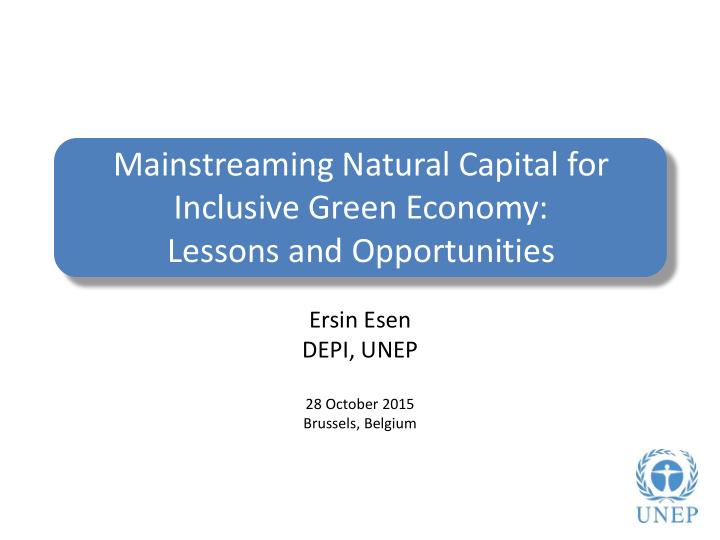 mainstreaming natural capital for inclusive green economy