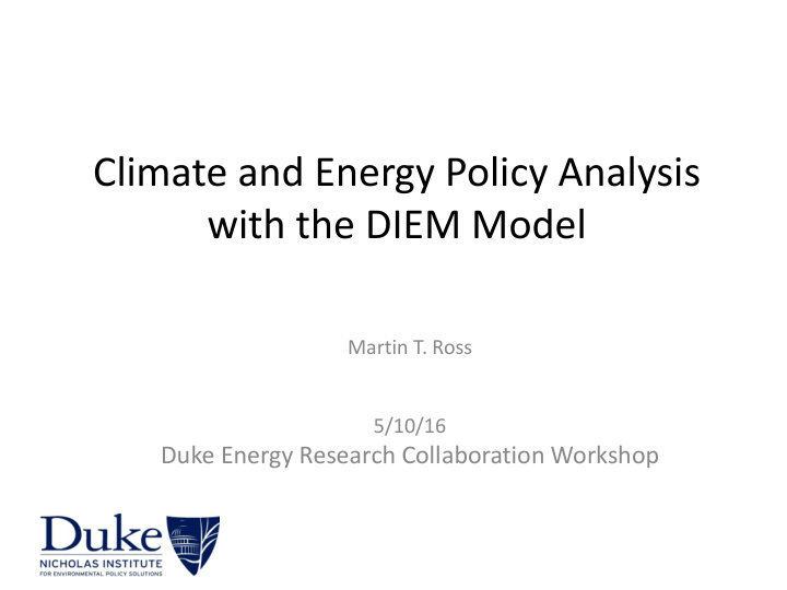 climate and energy policy analysis with the diem model