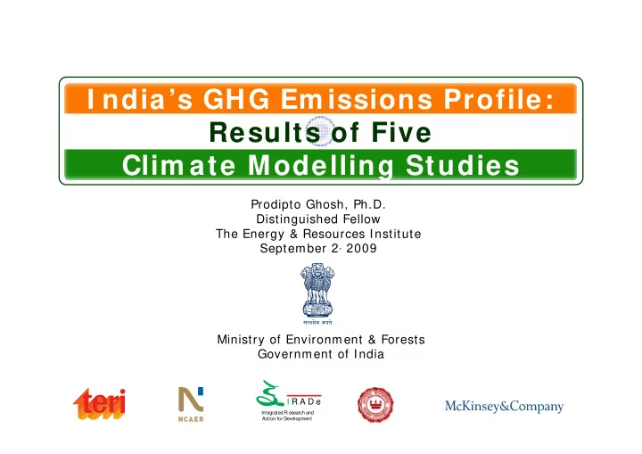 i ndia s ghg em issions profile r results of five lt f fi