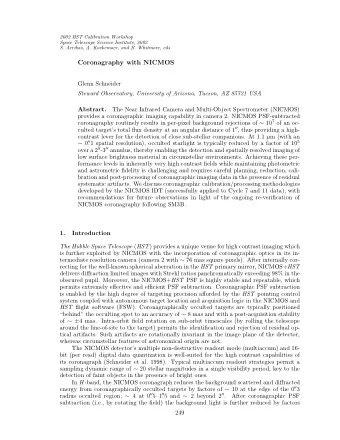 Coronagraphy with NICMOS  Glenn Schneider  Steward Observatory, University of Arizona, Tucson, AZ