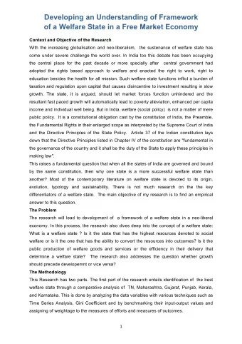 Developing an Understanding of Framework  of a Welfare State in a Free Market Economy Context and
