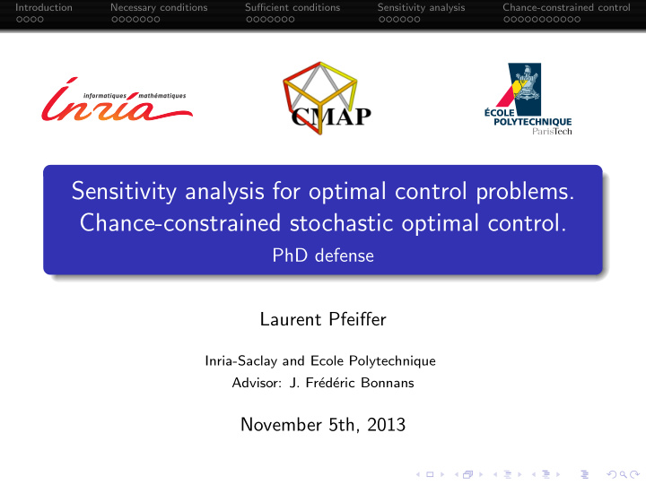 sensitivity analysis for optimal control problems chance