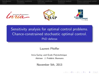 Sensitivity analysis for optimal control problems.  Chance-constrained stochastic optimal control.