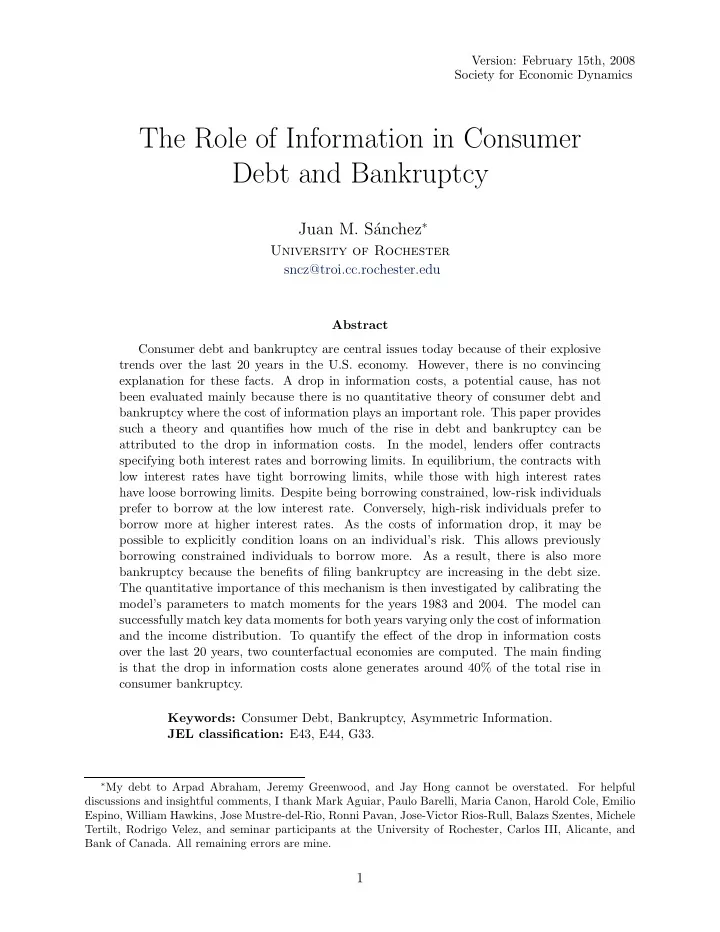 the role of information in consumer debt and bankruptcy