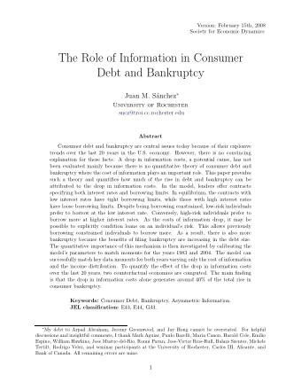 The Role of Information in Consumer  Debt and Bankruptcy anchez   Juan M. S  University of