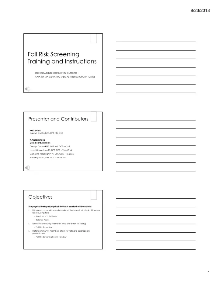 fall risk screening training and instructions