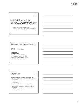 Fall Risk Screening  Training and Instructions  ENCOURAGING COMMUNITY OUTREACH  APTA OF MA