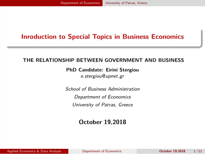 inroduction to special topics in business economics
