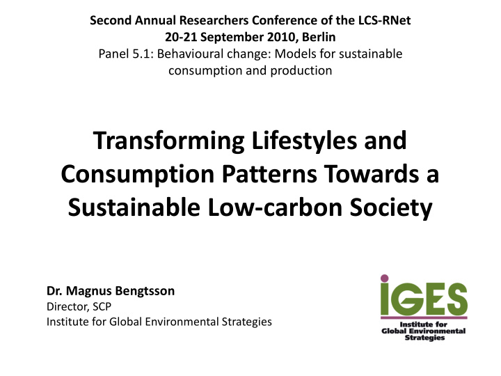 transforming lifestyles and consumption patterns towards