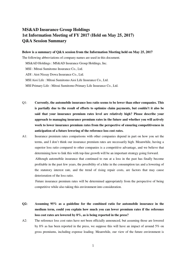 ms ad insurance group holdings 1st information meeting of