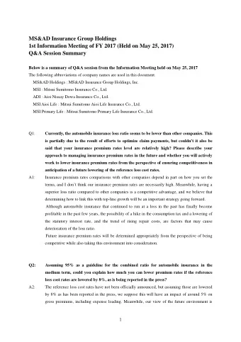 MS&amp;AD Insurance Group Holdings  1st Information Meeting of FY 2017 (Held on May 25, 2017)