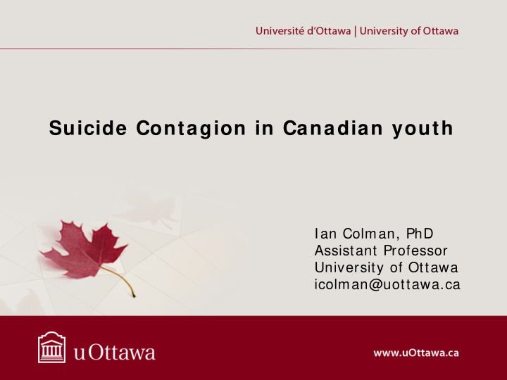 suicide contagion in canadian youth