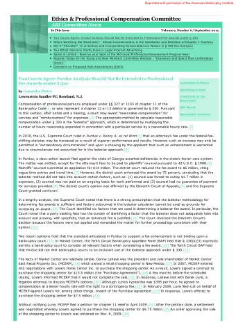 Ethics &amp; Professional Compensation Committee  ABI Committee News  In This Issue  Volume 9,