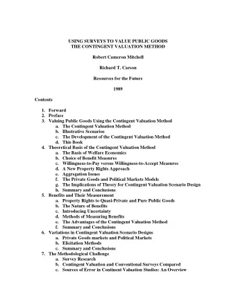 USING SURVEYS TO VALUE PUBLIC GOODS  THE CONTINGENT VALUATION METHOD  Robert Cameron Mitchell