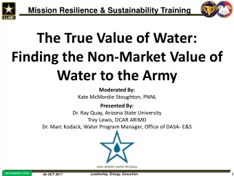 Water to the Army  Moderated By:  Kate McMordie Stoughton, PNNL  Presented By:  Dr. Ray Quay,