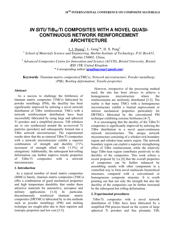 in situ tib w ti composites with a novel quasi continuous