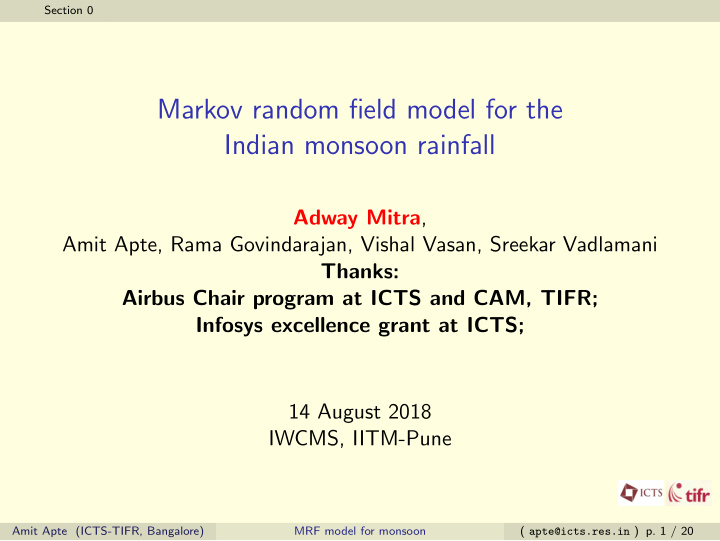 markov random field model for the indian monsoon rainfall